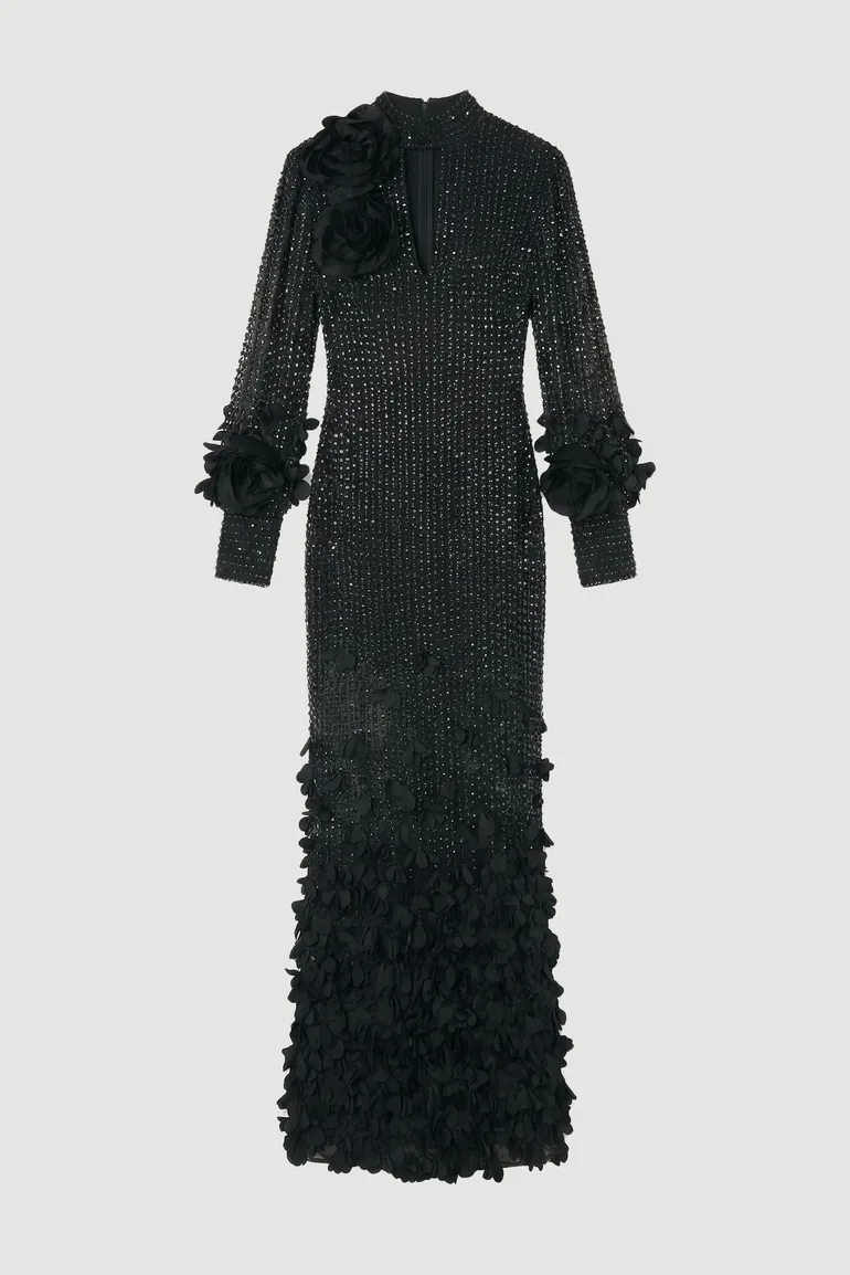 Crystal Applique Woven Maxi Dress - 3