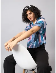 Multi Marbled Print Crop Shirt - 1