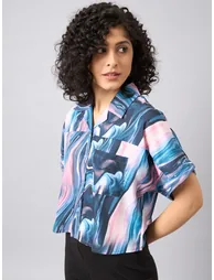 Multi Marbled Print Crop Shirt - 4