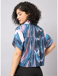 Multi Marbled Print Crop Shirt - 2