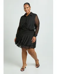 Plus Collared Drop Hem Skater Dress - black - 1