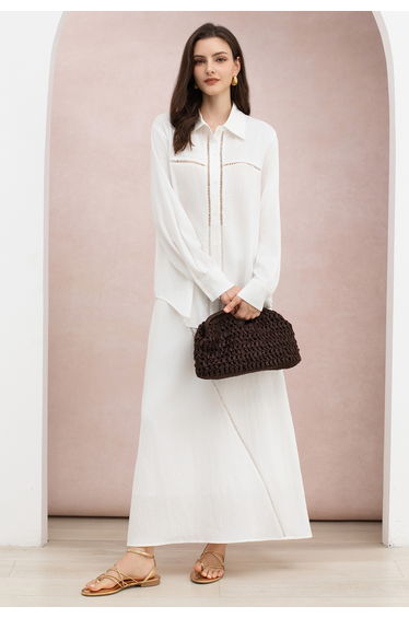 Ladder-Lace Detail Oversized Buttoned Shirt in White for Resort Brunches & Workdays product thumbnail 2