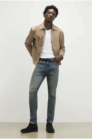 Blue Skinny Fit Ripped Jeans
