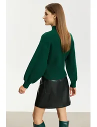 Mock Neck Lantern Sleeve Sweater - 2