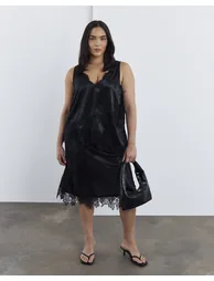 Simply Be Black Satin Lace Trim Skirt