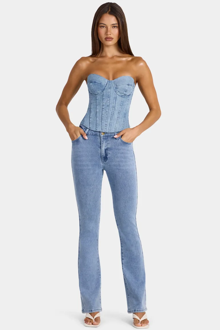 Mid-Rise Flared Jeans in Mid-Blue - 7