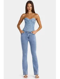 Mid-Rise Flared Jeans in Mid-Blue - 7