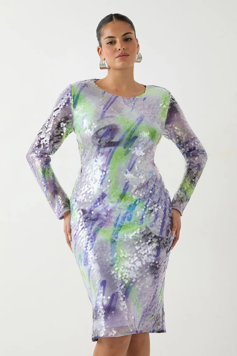 Ashish Sequin Airbrush Print Crew Neck Dress - 1