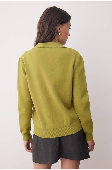 Oil Green Premium Yarn/Special Yarn Diamond Patterned Knitwear Sweater product thumbnail 4