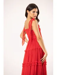 Louise Tulle Midi Dress in Red - 5
