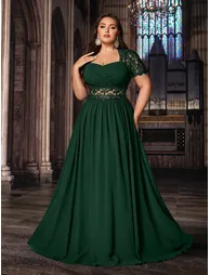 QOQ Plus Size Green Lace Skater Dress