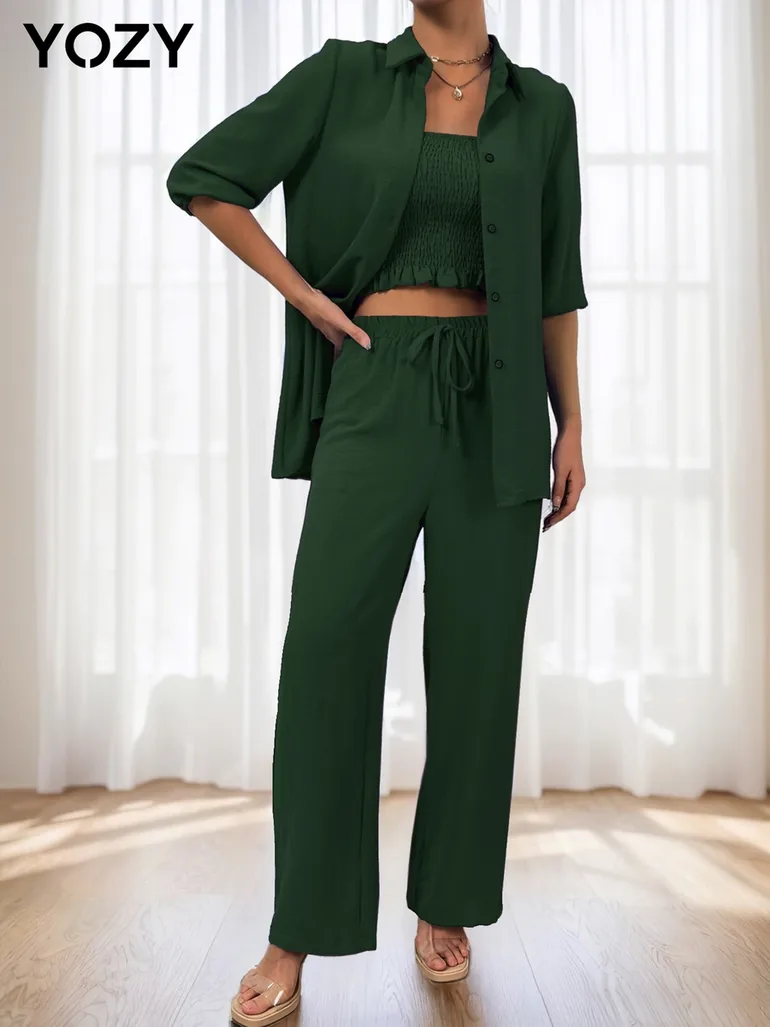 Pack of 3 - Bandeau Top, Short Sleeve Shirt and Pants Co-Ords
