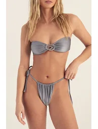 Metallic Rib Bandeau Swirl Trim 3pc Bikini Set - 1