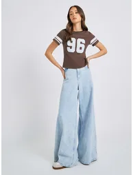 Varsity Print Short Sleeve Cropped Fitted T-Shirt