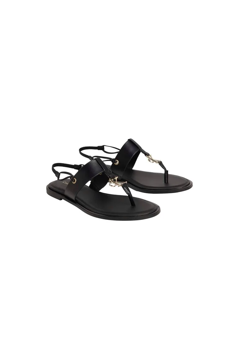 Round Flat Sndl Thong Lth Hdw Triple Black - 1