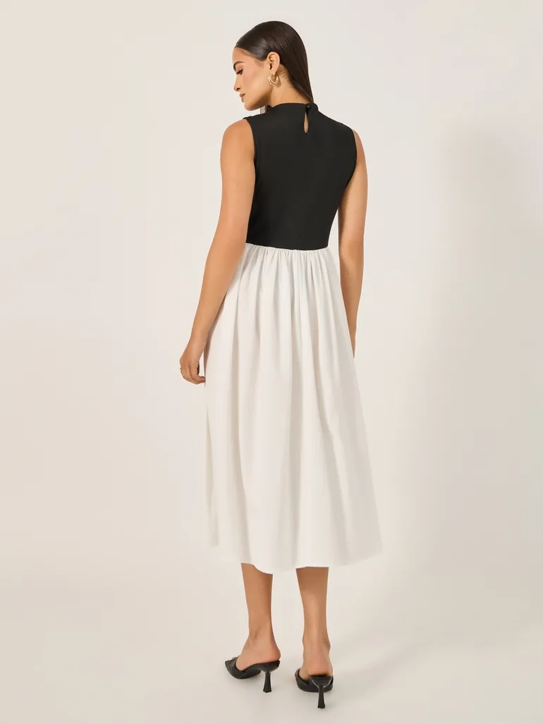 Color Block Sleeveless A-Line Midi Dress - 4