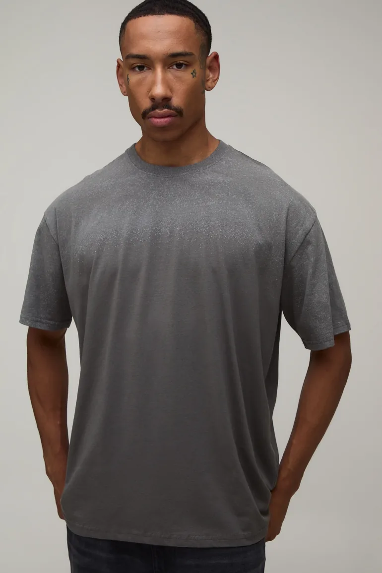 Charcoal Oversized Star Graffiti Print Spray Wash T-Shirt - charcoal