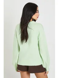 Super Soft V Neck Collared Knitted Jumper - sage - 2