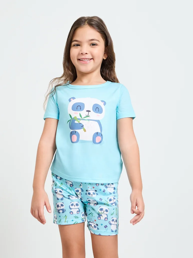 Girls Panda Print T-Shirt and Shorts Set - 1