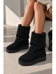 Vienna Comfort Faux Suede Foldover Mid-Calf Boots Black