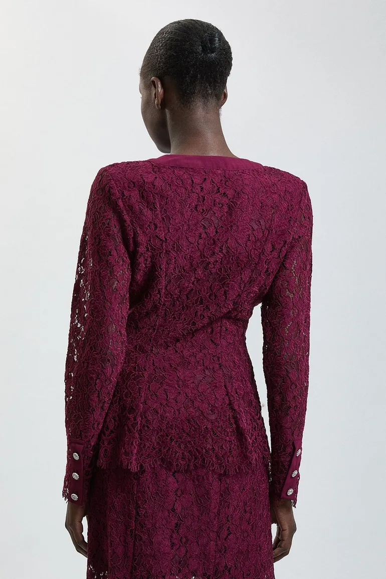 Lace Crystal Button Blouse - 1