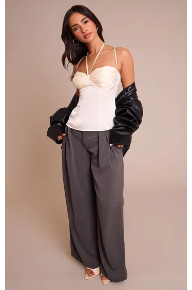 Petite Cream Satin Tie Front Strappy Cami Top