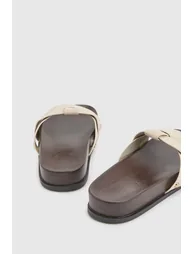 Faux Suede Studded Detail Footbed Sliders - beige - 3
