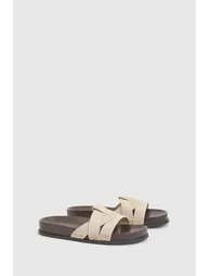 Faux Suede Studded Detail Footbed Sliders - beige - 2