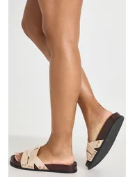 Faux Suede Studded Detail Footbed Sliders - beige - 1