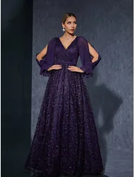 Leely Elegant V Neck Split Sleeve Lace Evening Gown - 2