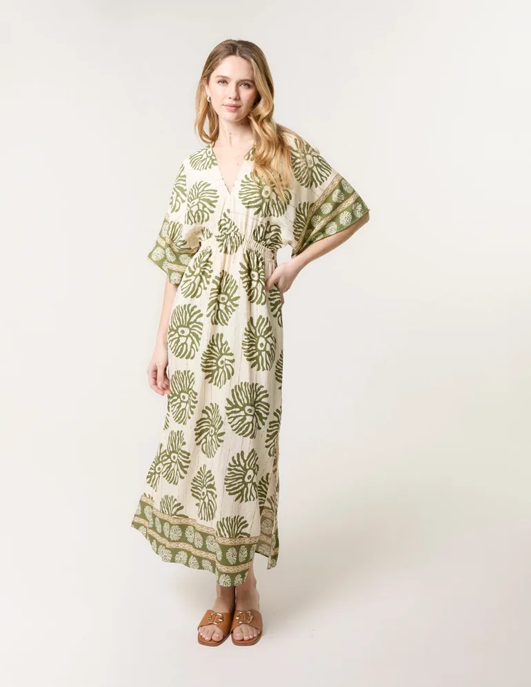 Elasticated V-Neck Dress - 1