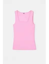 Brown-Pink Basic Corded Fabric 2-Pack Square Neck Cotton Knitted Large Size Undershirt - 5