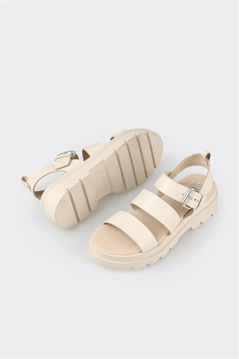 Ecru Leather Women's Sports Sandals - 1