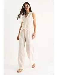 LUCCI V-neck Sleeveless High Waist Three-Piece Coord Set with Wide Leg Pants - 2