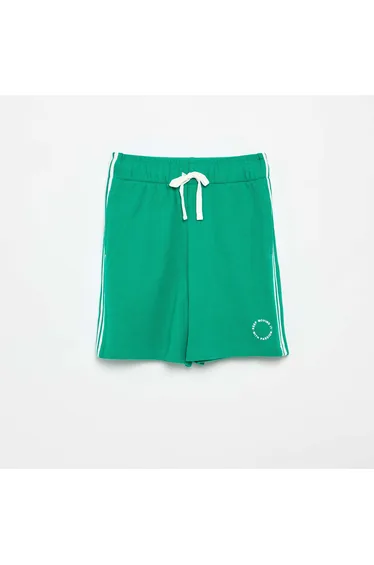 Relaxed Shorts with Contrasting Side Stripes GREEN