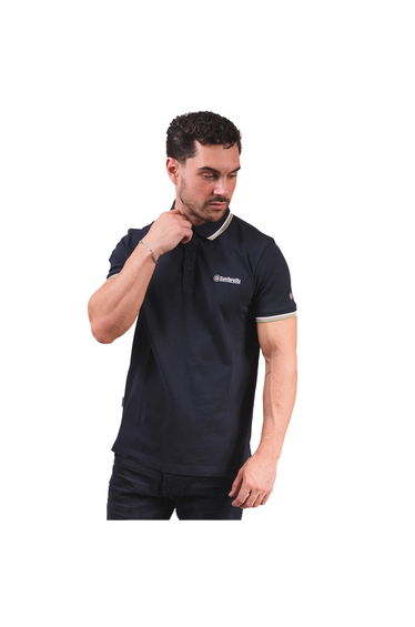 Lambretta Mens SS25 Triple Tipped Polo Shirt - Navy/White/Stone/Basil