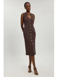 Compact Stretch Button Tailored Midi Dress