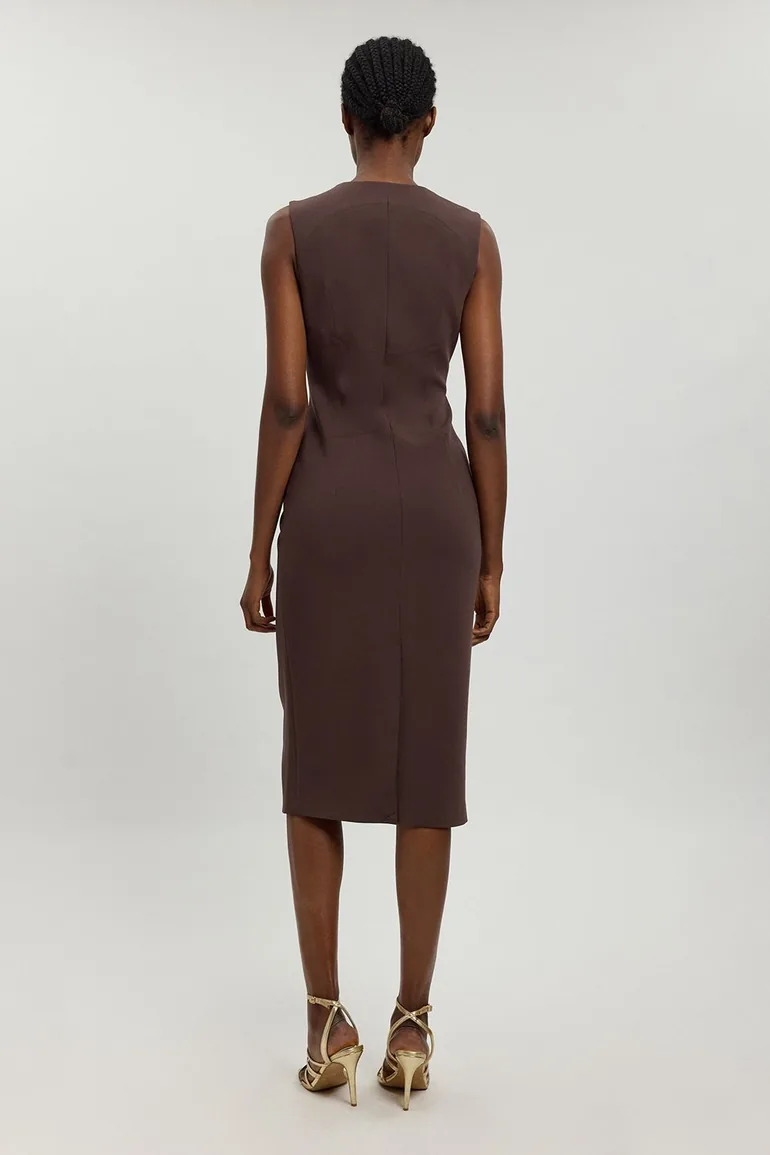 Compact Stretch Button Tailored Midi Dress - 1