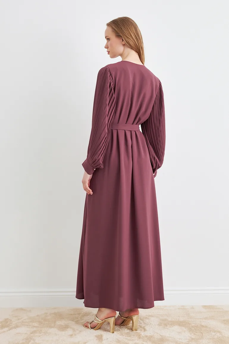 Pleated Sleeve Abaya - Dried Rose - 4