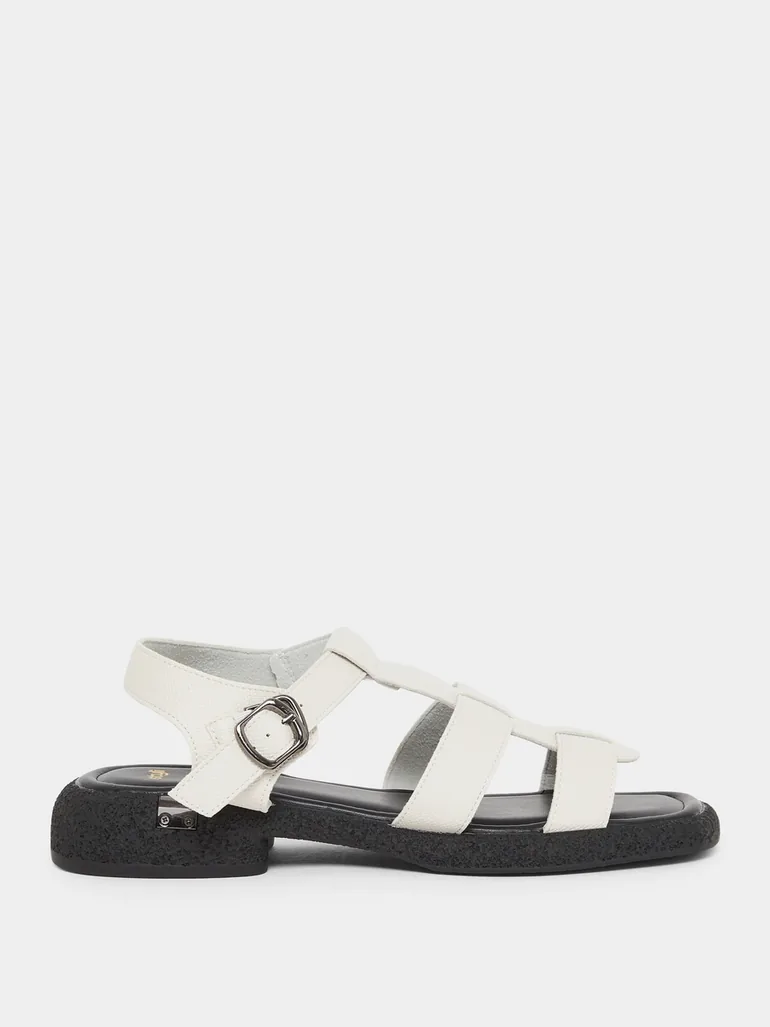 White Buckle Ankle Strap Sandals