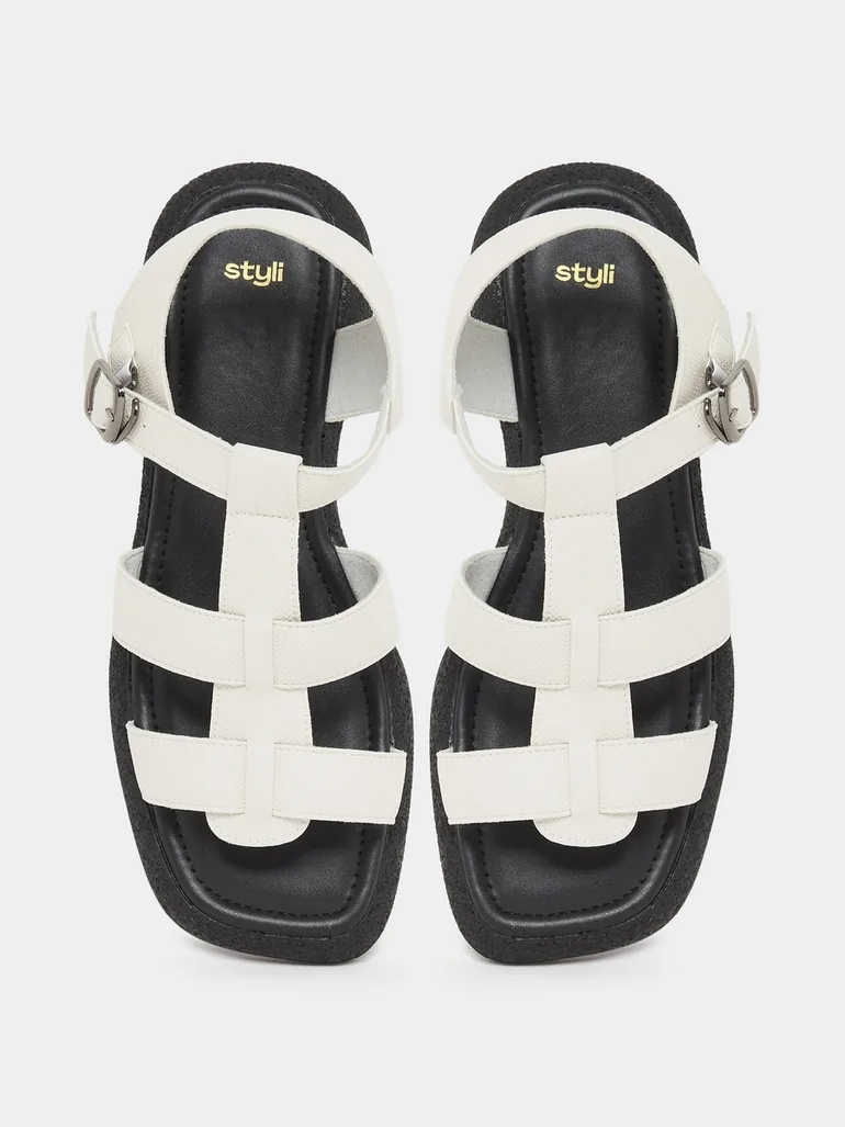 White Buckle Ankle Strap Sandals - 4