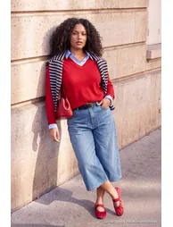Wardrobe Essentials Red V-Neck Special Yarn Fitted Knitwear Sweater - 4