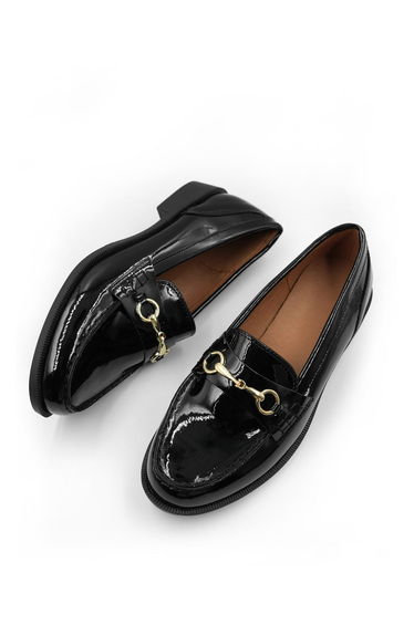 KAVIA ROUND TOE SINGLE METAL BAR LOAFERS IN BLACK PATENT product thumbnail 2