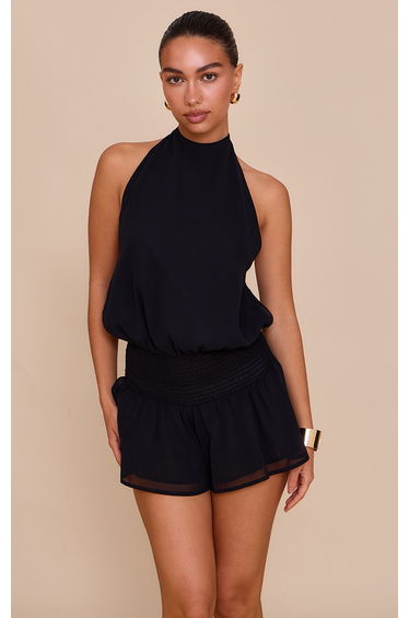 Black Chiffon Halterneck Playsuit product thumbnail 4