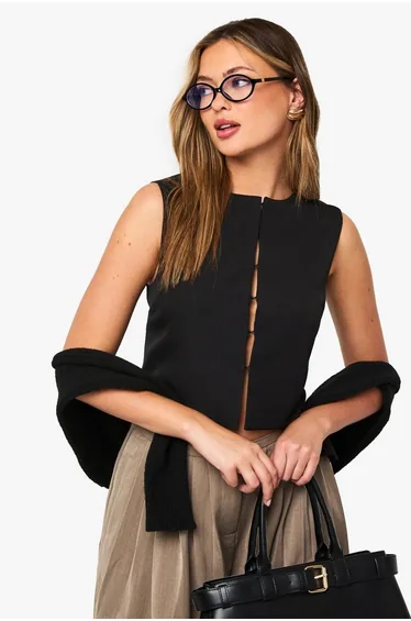 High Neck Boxy Waistcoat - black