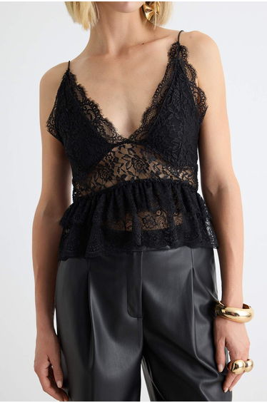 Black V-Neck Transparent Detailed Lace Blouse product thumbnail 4