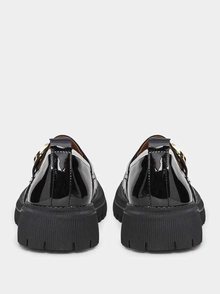 Black Patent Leather Loafers with Metal Accent - 4
