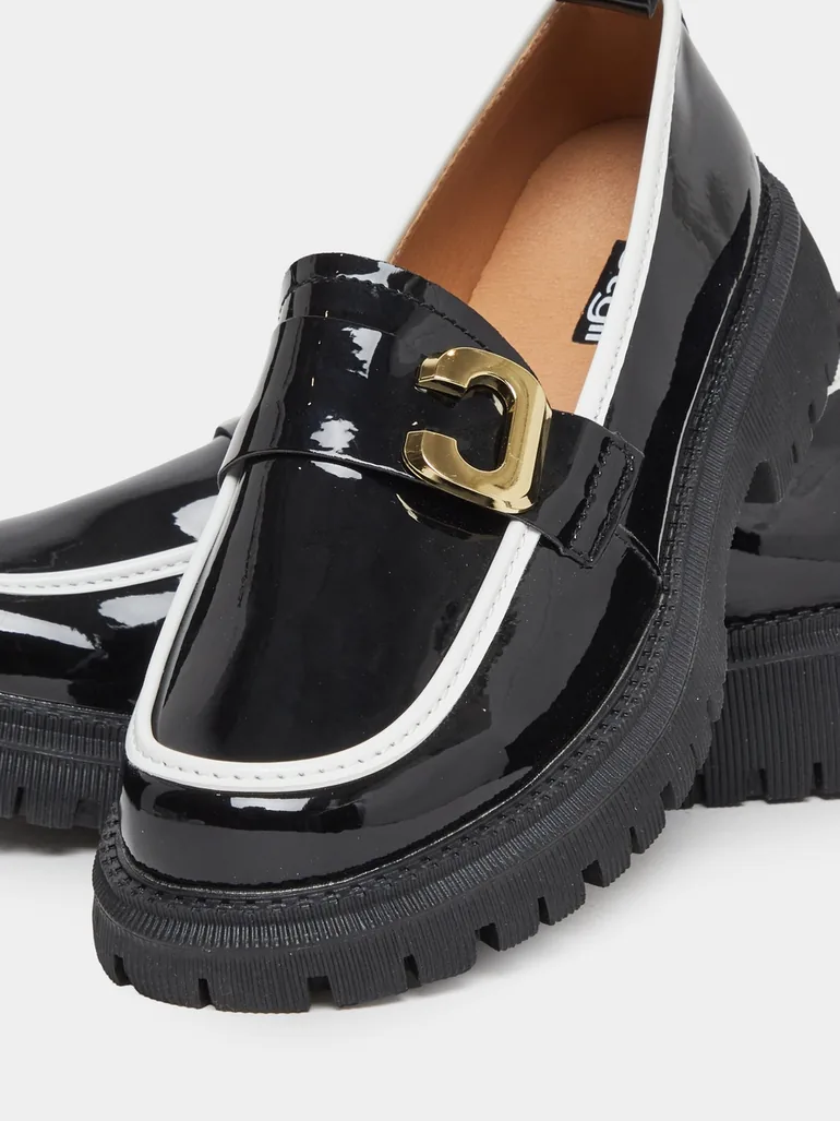 Black Patent Leather Loafers with Metal Accent - 3
