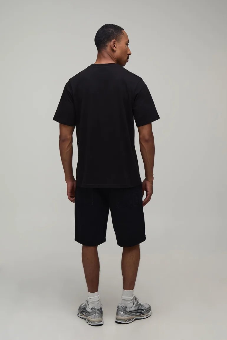 Relaxed Badge Applique Denim Shorts - black - 1