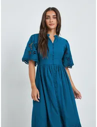 Teal Cotton Schiffli Midi Dress - 1